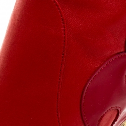 Chanel Red Leather Metallic Gold Brocade Wedge Thigh High Boots Size 39