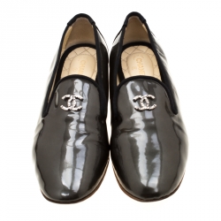 Pre Owned Chanel Metallic Green CC Embellished Loafers Size 39.5 