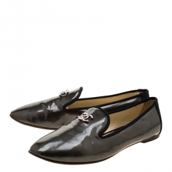 Pre Owned Chanel Metallic Green CC Embellished Loafers Size 39.5 