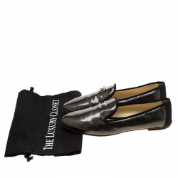 Pre Owned Chanel Metallic Green CC Embellished Loafers Size 39.5 
