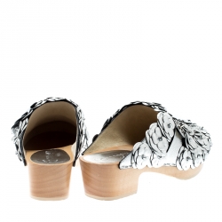 Pre Owned Chanel Metallic Silver Camellia Embellished CC Lock Wooden Clogs Size 38