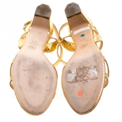 Chanel Metallic Gold Leather CC Open Toe Slingback Sandals Size 37