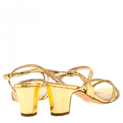 Chanel Metallic Gold Leather CC Open Toe Slingback Sandals Size 37