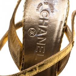 Chanel Metallic Gold Leather CC Open Toe Slingback Sandals Size 37