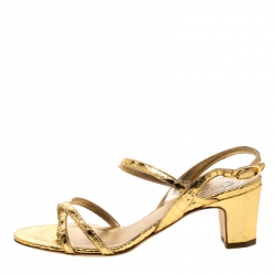 Chanel Metallic Gold Leather CC Open Toe Slingback Sandals Size 37
