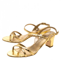Chanel Metallic Gold Leather CC Open Toe Slingback Sandals Size 37