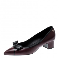 مملوكة مسبقًا Chanel Burgundy Leather Bow Embellished Pumps Size 41.5