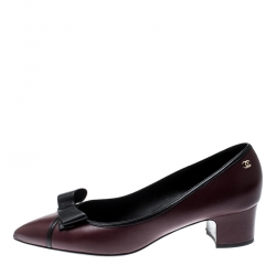 مملوكة مسبقًا Chanel Burgundy Leather Bow Embellished Pumps Size 41.5