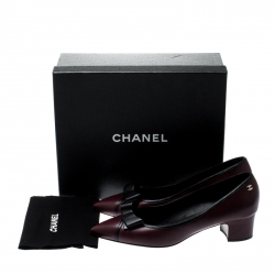 مملوكة مسبقًا Chanel Burgundy Leather Bow Embellished Pumps Size 41.5