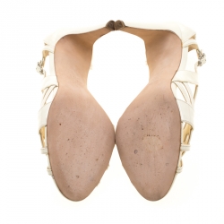 مملوكة مسبقًا Chanel Patent Leather Cut Out Ankle Strap Sandals Size 38.5