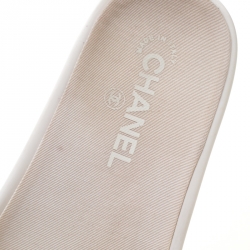Chanel White Camellia Tweed Slides Size 39