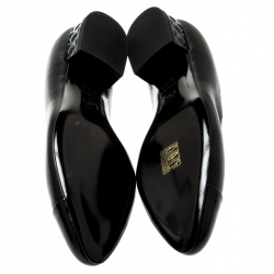 Pre Owned Chanel Black Leather CC Patent Cap Toe Pumps Size 37.5