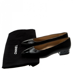 Pre Owned Chanel Black Leather CC Patent Cap Toe Pumps Size 37.5