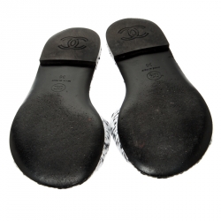 Chanel Monochrome Cotton Cord CC Flat Slides Size 36