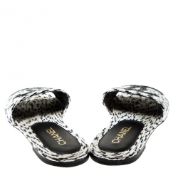 Chanel Monochrome Cotton Cord CC Flat Slides Size 36