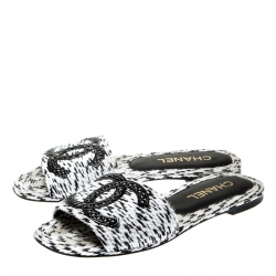 Chanel Monochrome Cotton Cord CC Flat Slides Size 36