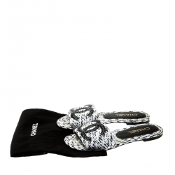 Chanel Monochrome Cotton Cord CC Flat Slides Size 36