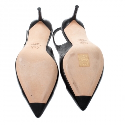Chanel Black Leather CC Pointed Toe Slingback Sandals Size 36.5