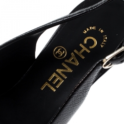 Chanel Black Leather CC Pointed Toe Slingback Sandals Size 36.5
