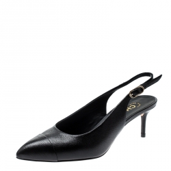 Chanel Black Leather CC Pointed Toe Slingback Sandals Size 36.5
