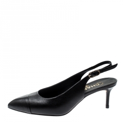 Chanel Black Leather CC Pointed Toe Slingback Sandals Size 36.5