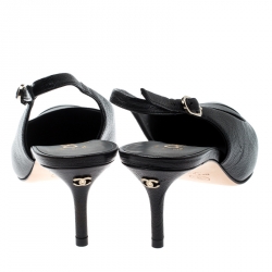 Chanel Black Leather CC Pointed Toe Slingback Sandals Size 36.5