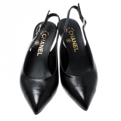 Chanel Black Leather CC Pointed Toe Slingback Sandals Size 36.5