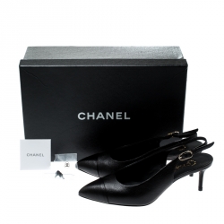 Chanel Black Leather CC Pointed Toe Slingback Sandals Size 36.5