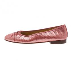 Pre Owned Chanel Pink Python Bow Ballet Flats Size 37