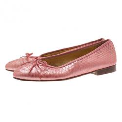 Pre Owned Chanel Pink Python Bow Ballet Flats Size 37