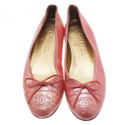 Pre Owned Chanel Pink Python Bow Ballet Flats Size 37