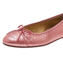 Pre Owned Chanel Pink Python Bow Ballet Flats Size 37