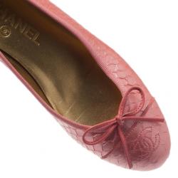 Pre Owned Chanel Pink Python Bow Ballet Flats Size 37