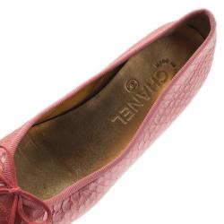 Pre Owned Chanel Pink Python Bow Ballet Flats Size 37