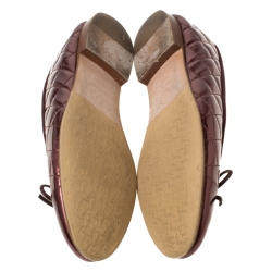 Pre Owned Chanel Metallic Brown Quilted Patent Leather CC Bow Cap Toe Ballet Flats Size 39.5