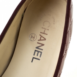 Pre Owned Chanel Metallic Brown Quilted Patent Leather CC Bow Cap Toe Ballet Flats Size 39.5