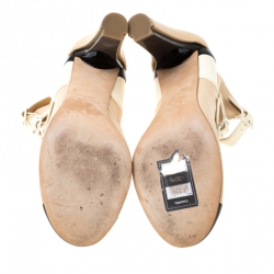 Pre Owned Chanel Tricolor Leather Strappy Ankle Boots Size 38.5