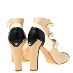 Pre Owned Chanel Tricolor Leather Strappy Ankle Boots Size 38.5