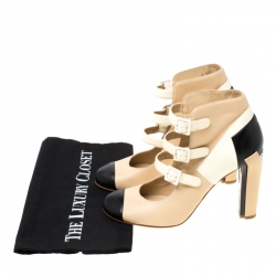 Pre Owned Chanel Tricolor Leather Strappy Ankle Boots Size 38.5