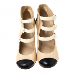 Pre Owned Chanel Tricolor Leather Strappy Ankle Boots Size 38.5