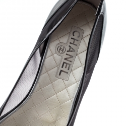 Pre Owned Chanel Black Camellia Cap Toe Mesh and Leather Ballet Flats Size 37