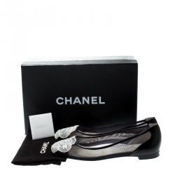 Pre Owned Chanel Black Camellia Cap Toe Mesh and Leather Ballet Flats Size 37