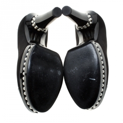 Pre Owned Chanel Black Satin and Patent Leather Cap Toe Pearl Platform Pumps Size 38.5