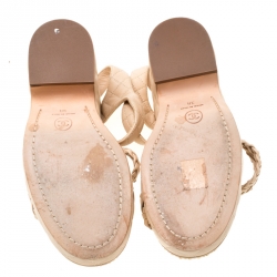 Pre Owned Chanel Beige Quilted Leather Chain Around Ankle Strap Platform Wedge Sandals Size 38