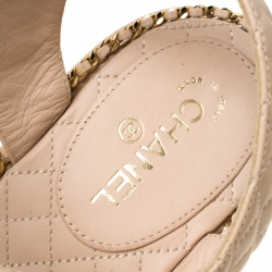 Pre Owned Chanel Beige Quilted Leather Chain Around Ankle Strap Platform Wedge Sandals Size 38