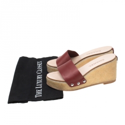 Pre Owned Chanel Red Leather Wedge Platform Slides Size 37