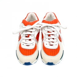 Pre Owned Chanel Multicolor Nylon And Leather CC Logo Lace Up Sneakers Size 37.5