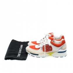 Pre Owned Chanel Multicolor Nylon And Leather CC Logo Lace Up Sneakers Size 37.5