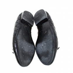 Pre Owned Chanel Black Quilted Leather CC Cap Toe Bow Detail Flats Size 38