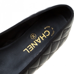 Pre Owned Chanel Black Quilted Leather CC Cap Toe Bow Detail Flats Size 38